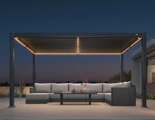 Vista 17 de PURPLE LEAF 92KS - Pérgola con listones de 8 x 10 pies con tira de luces LED, color gris