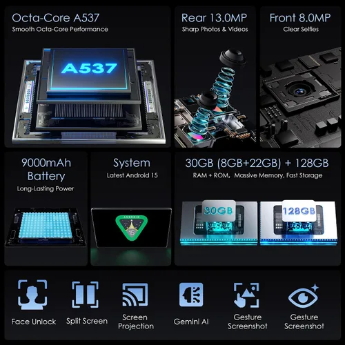 Vista 2 de Tableta 2026 con Android 15 de 10 pulgadas con teclado de 30 GB de RAM + 128 GB de ROM (expansión de 1 TB), pantalla IPS, procesador octa-core
