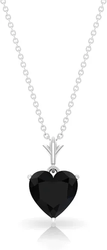 Vista 9 de Natural 2 Ct Black Onyx Heart Necklace with Chain, AAA Quality Negro
