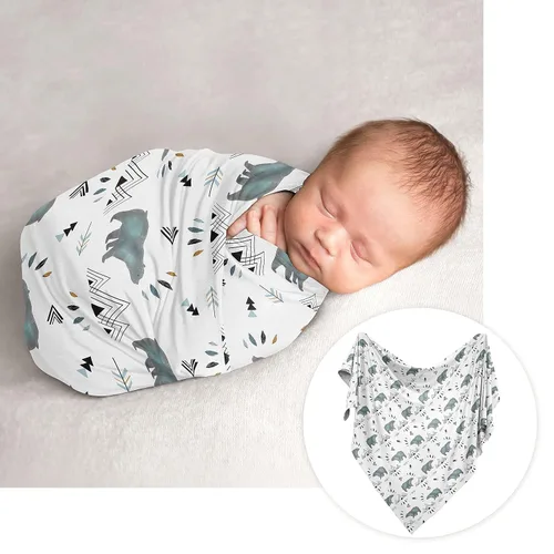 Vista 3 de Sweet Jojo Designs Bear Mountain Boy - Juego de canastilla para bebé recién nacido, color azul pizarra y negro acuarela bosque animal - Juego de 8