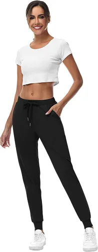 Vista 7 de 2 piezas de pantalones deportivos para mujer, pantalones deportivos de descanso con cordón, pantalones deportivos de cintura alta con bolsillos