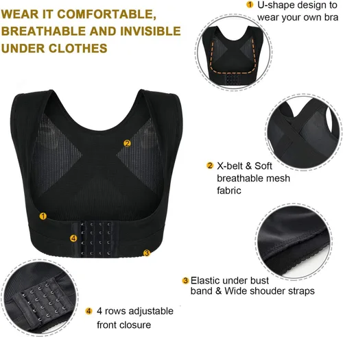 Vista 6 de BRABIC Faja moldeadora de pecho para mujer, parte superior de soporte de espalda, corrector de postura debajo de la ropa