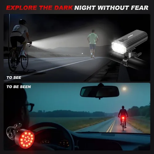 Vista 7 de Ascher USB Rechargeable Bike Light Front and Back, Super Bright 1000 Lumens Bicycle Headlight and Compact Tail Light, 4 Light Modes, Large Capacity