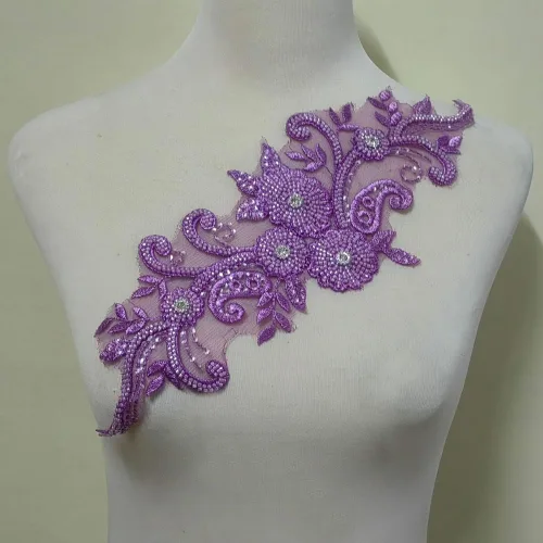 Vista 9 de Apliques de encaje con cuentas 3D Luz Lujo Ropa Collar Ramillete Bordado Accesorios (azul oscuro)