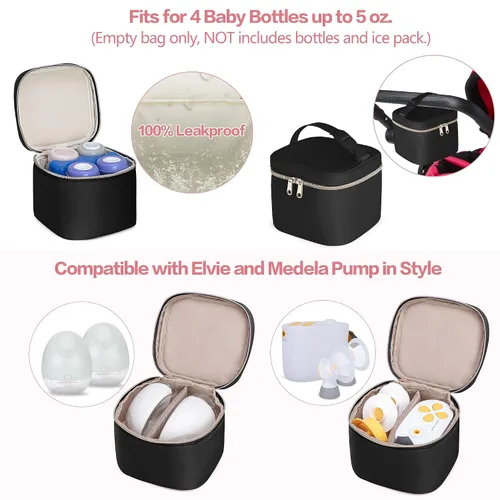 Vista 2 de Fasrom Mochila portátil para extractor de leche con enfriador y bolsa, compatible con bombas manos libres Momcozy Medela y Elvie, color negro