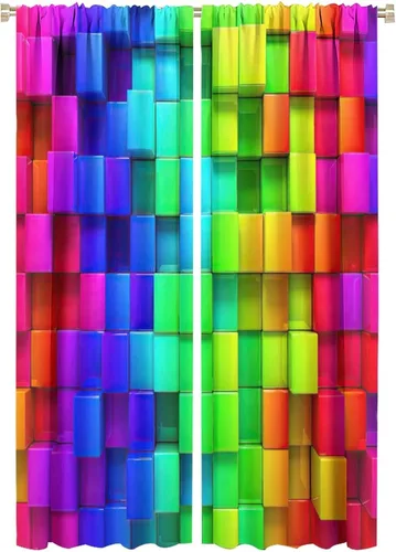 Vista 49 de Cortinas opacas abstractas de arco iris, pintura de color arcoíris con gotas, diseño gráfico creativo con bolsillo para barra, para sala de estar