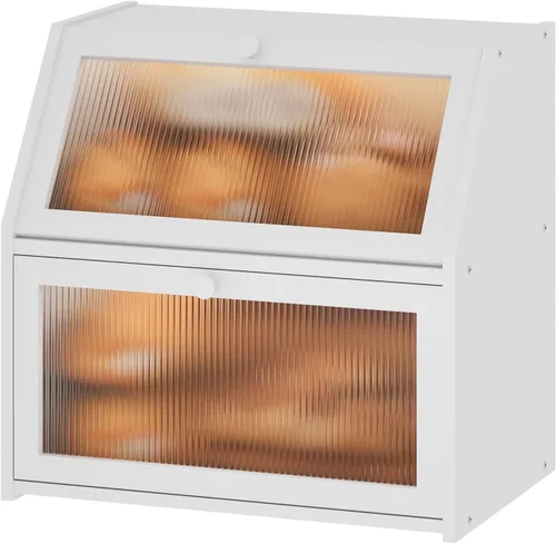 Vista 11 de Caja de pan extra grande negra para mostrador de cocina, caja de pan de bambú de doble capa grande, capacidad de almacenamiento de pan de madera