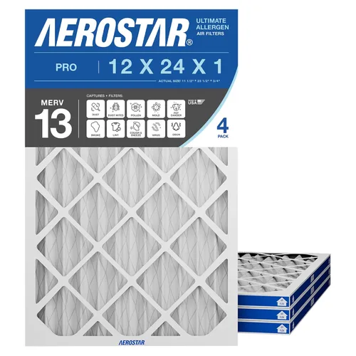 Vista 8 de Aerostar Filtro de aire MERV 8 de 12 x 24 x 1, 4 unidades, tamaño real (11.75 x 23.75 x 0.75), HVAC, aire acondicionado y filtro de horno que