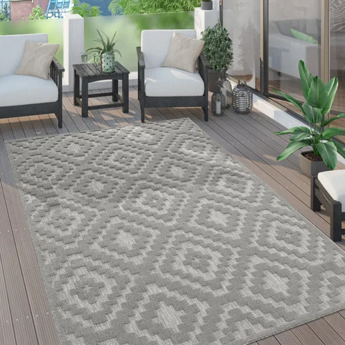 Vista 35 de Paco Home Alfombra para interiores y exteriores con patrón geométrico enrejado en antracita, tamaño: 2' x 3'3