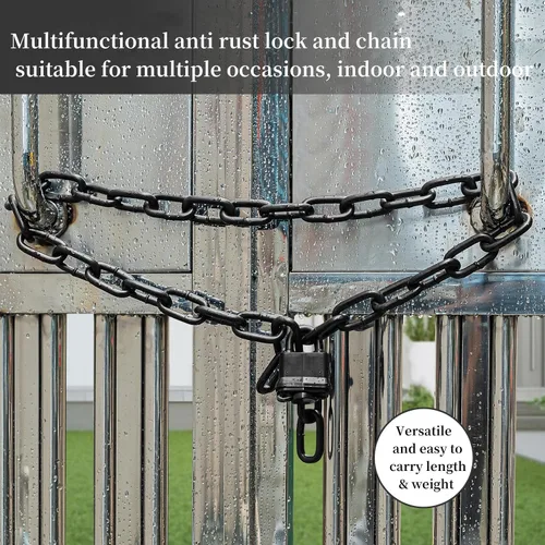 Vista 4 de Cerradura de cadena resistente, cadena de seguridad endurecida de 0.315 in de grosor con candado con llave resistente a la intemperie, perfecto