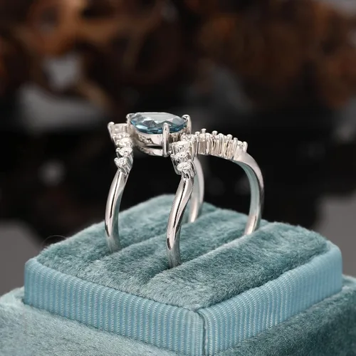 Vista 7 de Frayerr Anillo de moissanita Anillo de boda de plata de ley 925 Conjuntos de boda de topacio Anillo retro de 1.50 quilates natural de topacio