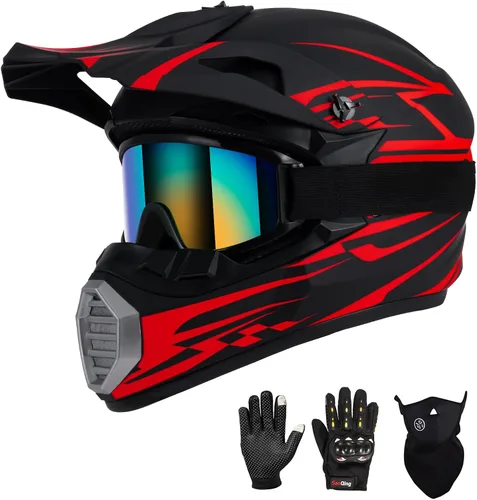 Vista 11 de Casco de motocross para niños y jóvenes aprobado por DOT, Casco de cara completa para ATV, moto de todoterreno y bicicleta de tierra para adultos