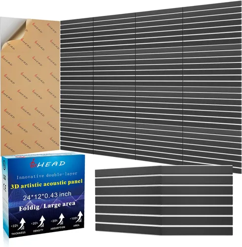 Vista 22 de Paneles Acústicos de Pared Grandes 47.2"x23.6"x1.57" Paquete de 4, Paneles de Prueba de Sonido DIY 3D con Ondas para Paredes, Paneles de Pared