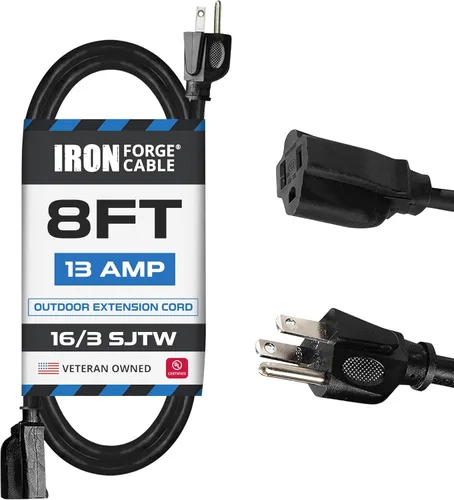 Vista 11 de Iron Forge Cable Paquete de 2 cables de extensión negros de 3 pies, cable de extensión de 16/3, 3 pies, 3 puntas, resistente a la intemperie, ideal