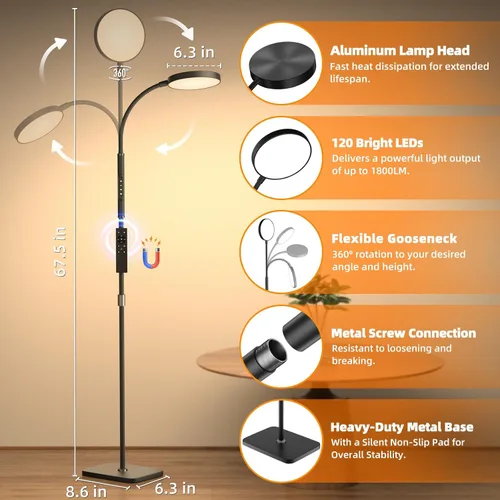 Vista 5 de PACOVY Lámpara de Pie, Lámparas de Pie de Altura Ajustable para Sala de Estar Dormitorio, 120 LED Súper Brillante Lámpara de Pie con Control Remoto