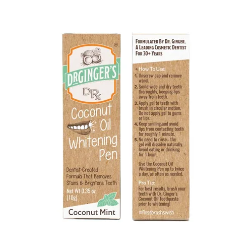 Vista 2 de Dr. Ginger - Bolígrafo blanqueador de aceite de coco con xilitol, menta de coco, 0.35 onzas Coconut Powered Whitening, Coconut Oil, Xylitol