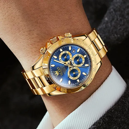 Vista 4 de OLEVS Reloj de vestir de lujo para hombre automático automático impermeable luminoso multifuncional de acero inoxidable casual de negocios