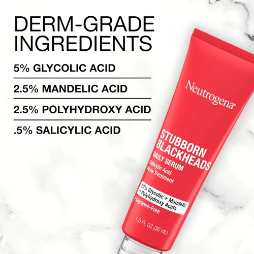 Vista 8 de Neutrogena Stubborn Blackheads - Suero facial diario para acné con ácidos salicílico, glicólico, polihidroxi y mandélico, suero facial sin aceite
