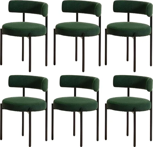 Vista 17 de Juego de 2 sillas de comedor Boucle, sillas de comedor beige con asiento tapizado y respaldo redondo, sillas de cocina modernas de mediados de siglo