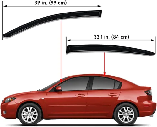 Vista 2 de Lightronic Visera de ventana de ventilación automática de montaje exterior extraduradera, se adapta a Mazda 3 Sedán 2004-2009, protección UV