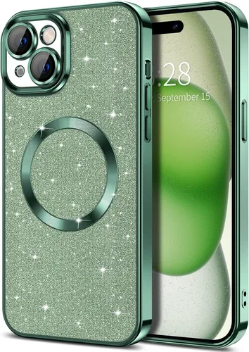 Vista 21 de Hython para iPhone 16 Funda con chispas brillantes, fundas transparentes magnéticas con protector de lente de cámara [Compatible con MagSafe]