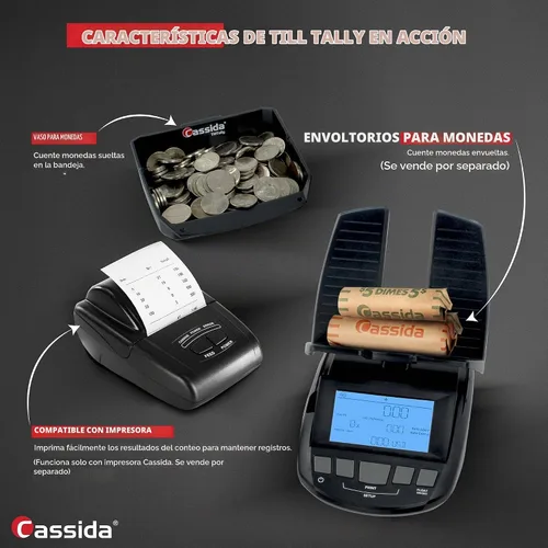 Vista 5 de Cassida Contador de billetes profesional con balanza para contar monedas (Till Tally), Negro
