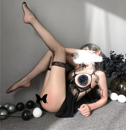 Vista 6 de Lencería sexy para mujer, ropa de club, malla transparente, babydoll para sexo, juego travieso con calcomanías para pezones