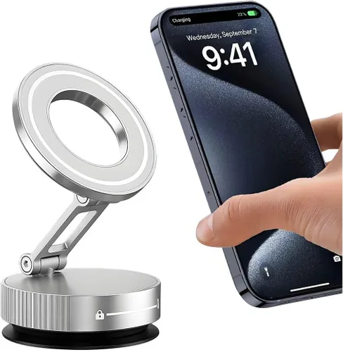 Vista 7 de HZEL Soporte magnético para teléfono al vacío para automóvil, soporte plegable para teléfonos inteligentes con ventosa, giratorio de 360°