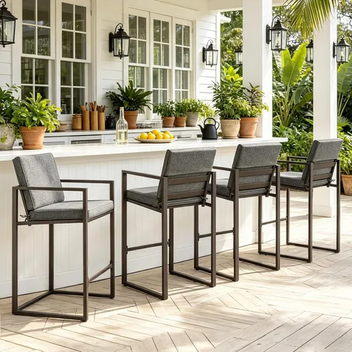 Vista 11 de Outdoor Bar Stools Set of 2, 27" Metal High Top Patio Chairs, Charcoal Grey