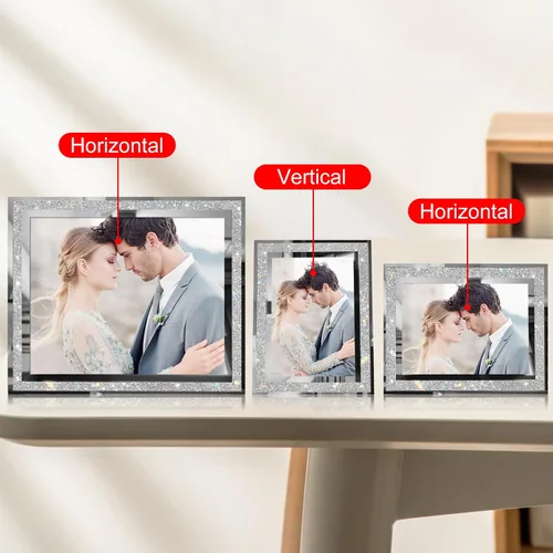 Vista 3 de Egofine Juego de 4 marcos de fotos de 4 x 6 pulgadas, marcos de fotos de cristal plateado para boda, para exhibición de mesa vertical u