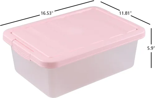 Vista 2 de Rosebloom - Caja de almacenamiento de plástico de 14 cuartos de galón, contenedor de almacenamiento con tapa rosa, 2 paquetes