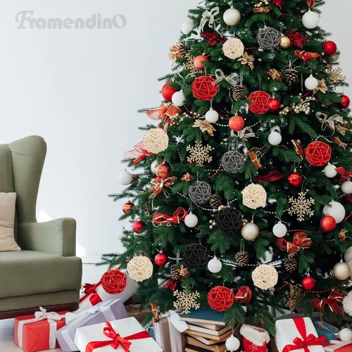 Vista 9 de Framendino, Paquete de 24 bolas de mimbre de 2 pulgadas para decoración de mesa del hogar, negro, gris, rojo, blanco