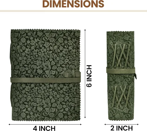 Vista 7 de LEATHER VILLAGE Diario de Cuero con Relieve Floral para Mujeres y Hombres - 200 Páginas, 6"X4"(A6), Aqua - Libro de Sombras, Diario de Viaje