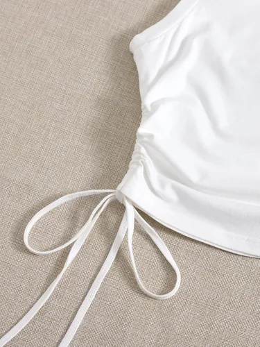 Vista 4 de Floerns Camiseta sin mangas con cordón lateral fruncido y cuello redondo para mujer