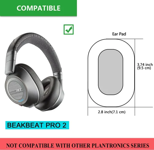 Vista 2 de BackBeat Pro 2 - Almohadillas para oídos, funda de repuesto de piel proteica y espuma viscoelástica para auriculares Plantronics BackBeat Pro 2.0