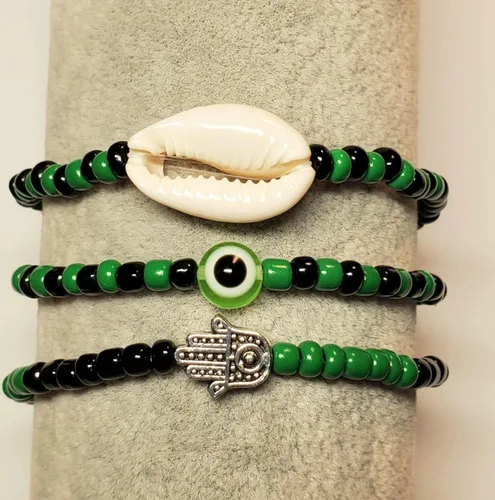 Vista 34 de 3 pcs Ilde Cowrie seashell Evil Eye Hamsa Hand Orisha Santeria Pulseras Bracelet Set