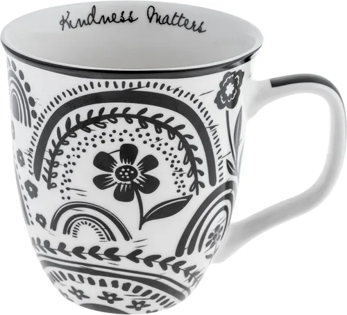Vista 28 de Karma Gifts - Taza bohemia de 16 onzas, color blanco y negro, diseño de abeja, bonita taza de café y té, tazas de café de cerámica para mujeres
