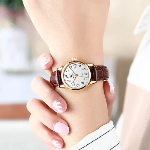 Vista 2 de OLEVS Relojes para mujer, de cuero marrón, fácil de leer, de cuarzo, analógicos, de cara pequeña, para mujer, impermeable, casual, simple
