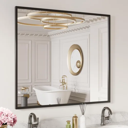 Vista 11 de LOAAO Espejo de Baño de Pared Rectangular Negro de 20"X30", Marco de Aleación de Aluminio Negro Mate, Vidrio Templado, se Cuelga Vertical u