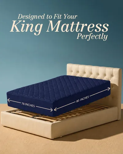 Vista 2 de Utopia Bedding - Cubrecolchón acolchado, tamaño King, protector y cubierta de colchón elástica con bolsillo profundo que se estira hasta 16 Azul