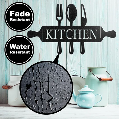 Vista 5 de Vivegate Utensilios de metal para decoración de pared, moderno letrero de país negro para cocina y comedor
