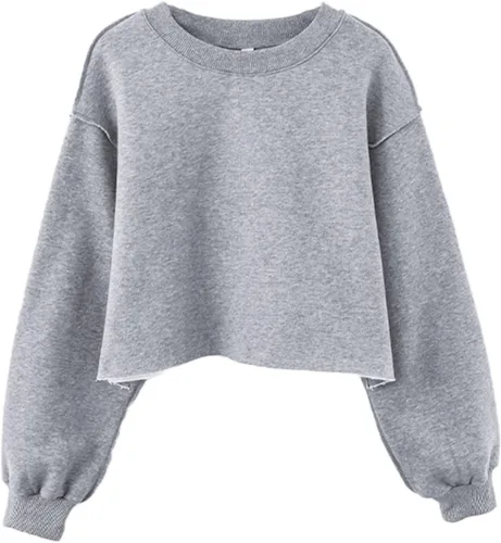 Vista 22 de Amazhiyu Sudadera Corta para Mujer de Manga Larga con Forro Polar Albaricoque