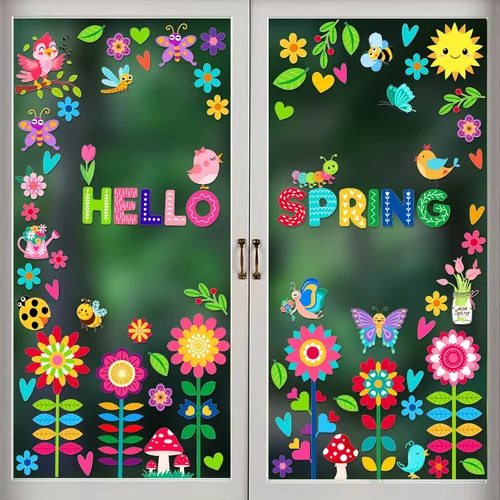 Vista 2 de Calcomanías de pared de Pascua extraíbles de doble cara para niños, decoración de ventanas de cristal para el hogar, aula, oficina, ventanas