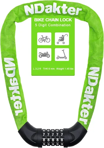Vista 61 de NDakter Cerradura de cadena para bicicleta, combinación de 5 dígitos, resistente, antirrobo, cerradura de bicicleta de seguridad