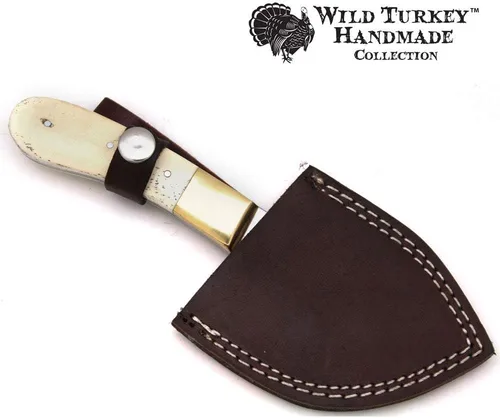Vista 5 de Collection Full Tang - Cuchillo desollador con gancho de tripa de hoja fija con funda de cuero. (Bone1)