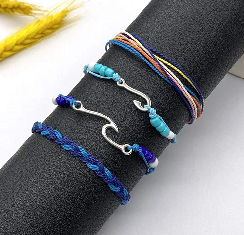 Vista 2 de Brazaletes impermeables de cuerda, para verano, con ola, brazalete para amistad, hecho a mano, para niña