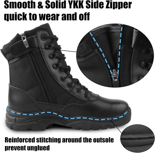 Vista 5 de QUNLON Botas militares tácticas para hombre, con cremallera lateral, ligeras, 8 pulgadas, botas de motocicleta de combate militar para trabajo