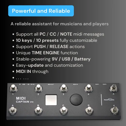 Vista 8 de PAINTAUDIO MIDI Captain Controlador de Pie Multi-Efectos Teclados Sintetizador USB-MIDI software musical Bias con Función de Motor de Tiempo