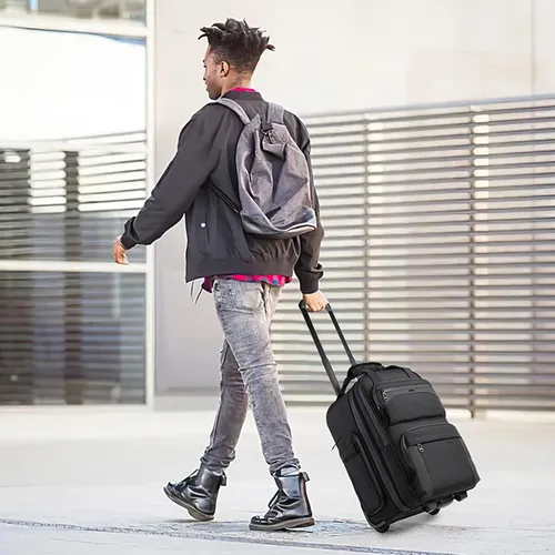 Vista 6 de OZUKO Bolsa de equipaje de mano debajo del asiento para aviones de 18 x 14 x 8, bolsa de artículos personales para Spirit Airlines con ruedas, Negro
