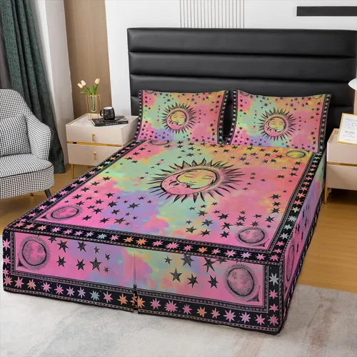 Vista 30 de Falda de cama individual de girasol, flores soleadas con esquinas divididas, faldas de cama bohemias florales amarillas, falda de cama para plantas